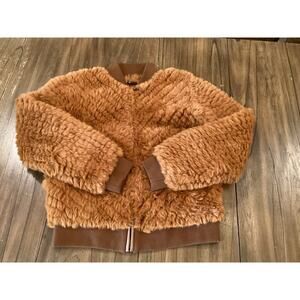 Love Token Faux Fur copper brown Bomber zip light soft fuzzy Jacket M